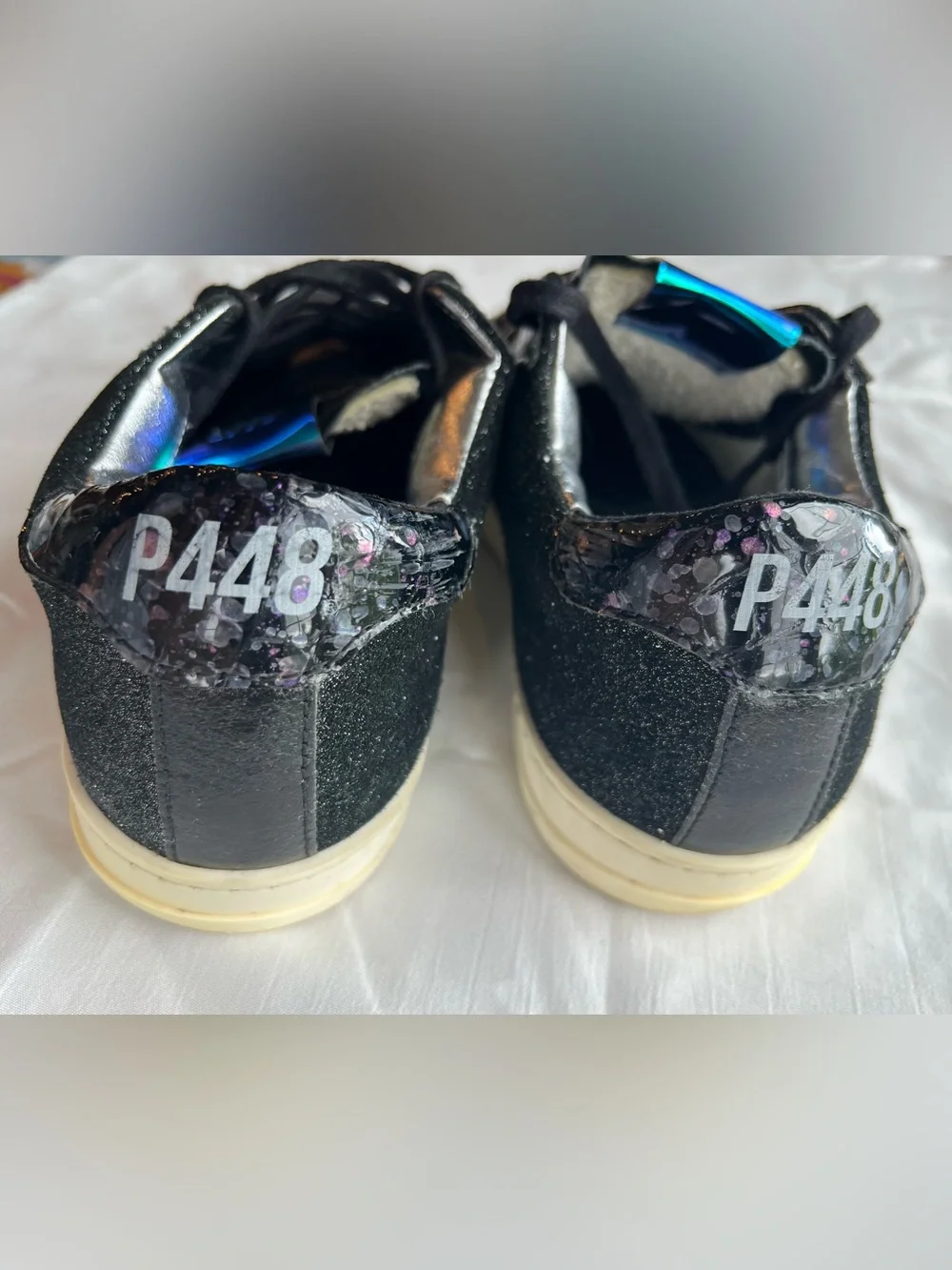 P448 Black Glitter Sneakers with Blue Iridescent Tongue size EU 36 or US 6